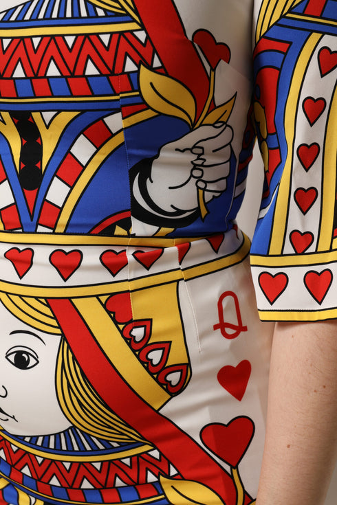 Dolce & Gabbana White Queen Of Heart Short Sleeve Midi Dress